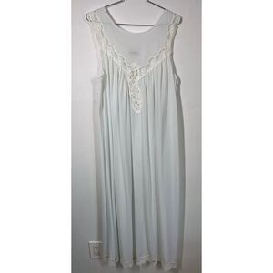 Vintage Laura Adams cottagecore silky Lacy Full Length Nightgown Ice Blue Size L